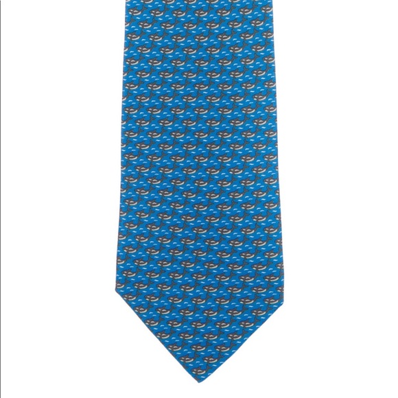 Hermes Other - • Hermès • Whale Print Silk Blue Tie Mens